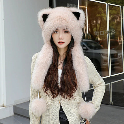 Women's Winter Hats Fox Fur Flight Hats Ushanka Hats For Women Winter Outdoor Windproof And Warm Plush Outdoor Hats For Skiing