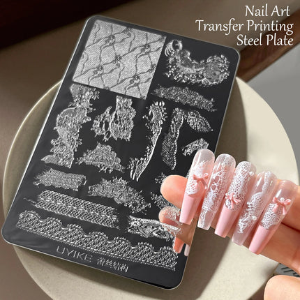 Gothic Letter Nail Art Transfer Printing Steel Plate Nail Art Silicone Stamp Star Heart Dot Bowknot Lace Manicure Tool Templates
