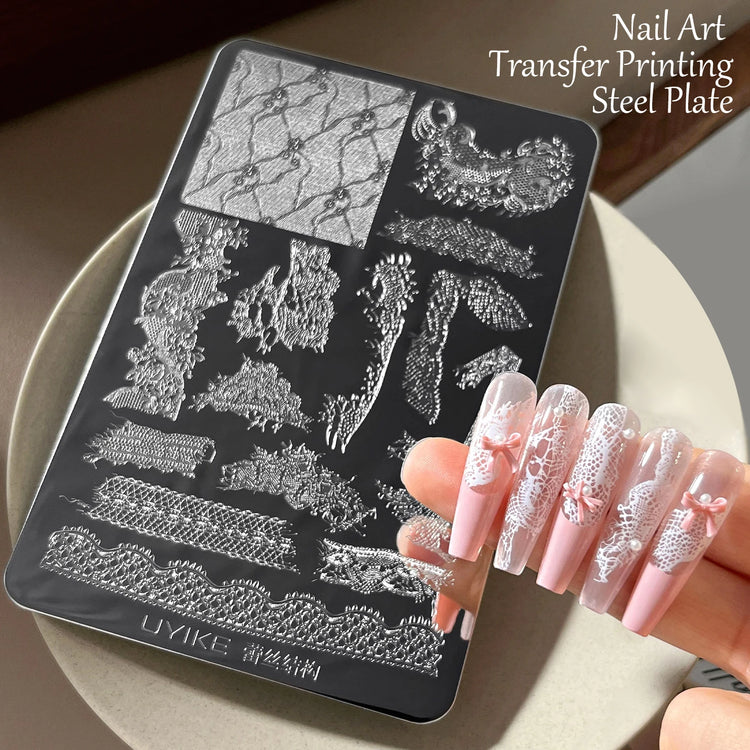 Gothic Letter Nail Art Transfer Printing Steel Plate Nail Art Silicone Stamp Star Heart Dot Bowknot Lace Manicure Tool Templates
