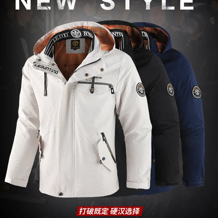 New Men's Trend Fashion Casual Windproof Waterproof Soft Shell Warm Coat Outdoor Sports Jogging Multi-Function Hooded Jacket