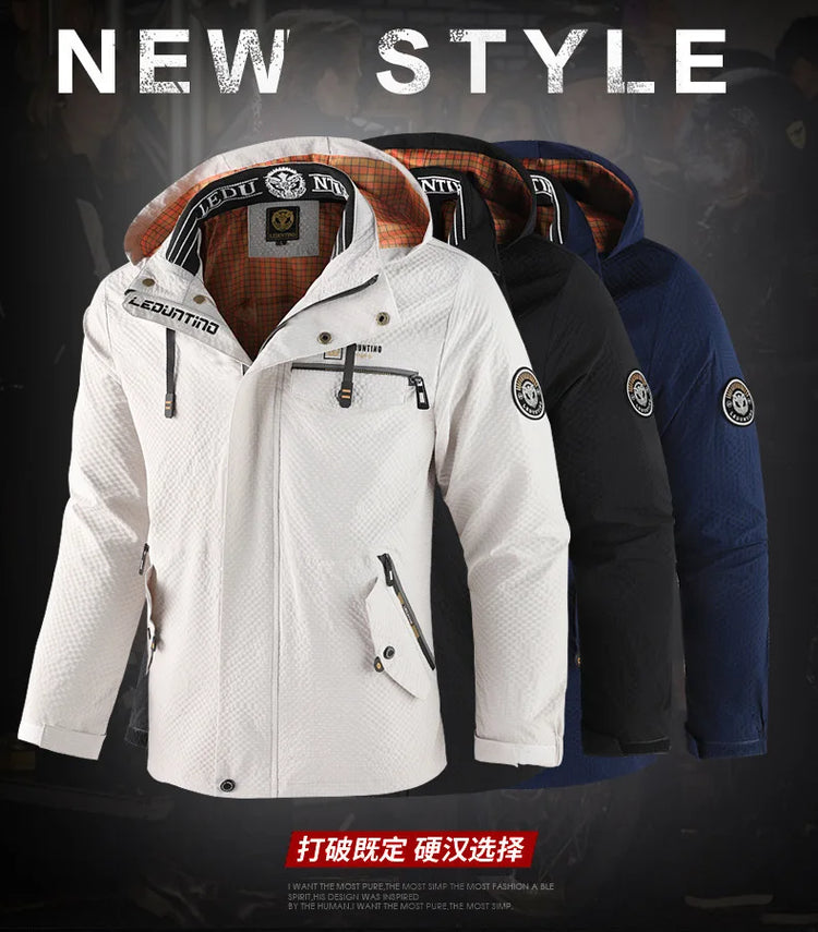 New Men's Trend Fashion Casual Windproof Waterproof Soft Shell Warm Coat Outdoor Sports Jogging Multi-Function Hooded Jacket