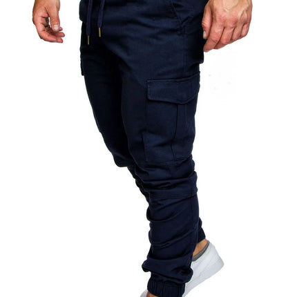 Men High Elastic Cargo Pants Summer Lace Up Drawstring Pocket Harem Stretch Full Trousers BSD-8811