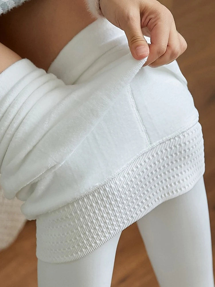 Women Winter Leggings White High Waist Tight Warm Legging Workout Thick Thermal Pantyhose Sexy Elasticity Fleece Stocking Female PlatiNum