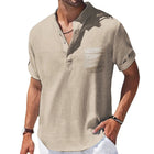 Summer New Men's Cotton and Linen Shirts Short-Sleeved T-shirt Henry Collar Casual Men's T-shirts Shirt Male Men Clothing PlatiNum