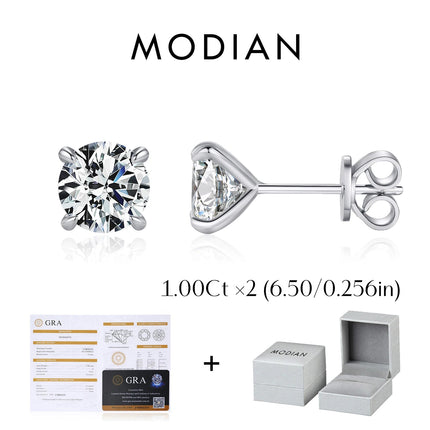 MODIAN 5 Sizes D Color Moissanite Earrings 925 Sterling Silver Sparkling Luxury Stud Earrings For Women Wedding Fine Jewelry PlatiNum