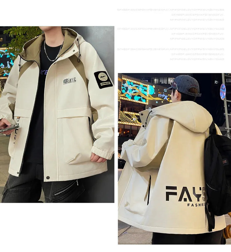Men's Hooded Casual Jackets 2026 Spring Autumn Streetwear Windbreaker Loose Cargo Outdoor Coats Youth Daily Wear Tops Clothing