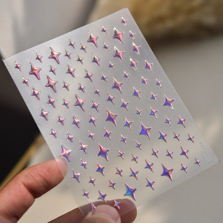 Punk Glitter Powder Blue Pink Star Charm Laser Silver Gold Starlight Rhinestones Moon DIY Nail Art Stickers Manicure Tool Decals