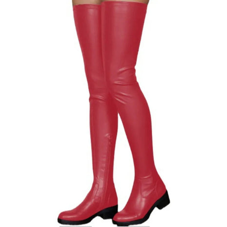 2025 Winter Over the Knee Women Boots European Platform Zipper Ladies Shoes Comfort Square High Heels Elastic Leather Long Boots PlatiNum