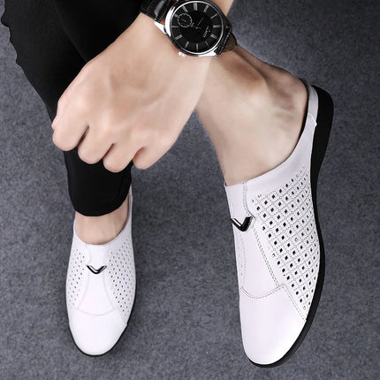 2024 Adulto Estate Mezza Trascinare Piselli In Pelle Mens Scarpe Da Guida Penny Mocassini da Uomo Mocassini Uomo Muli Tenis Masculino Bianco