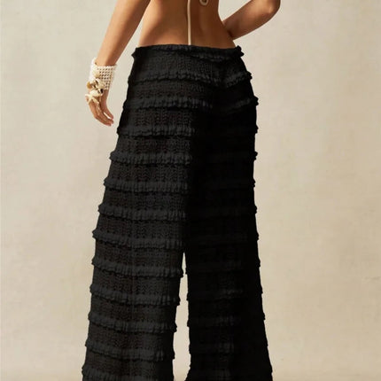 Pantaloni Estivi 2026 Casual Larghi a Gamba Larga in Maglia Tinta Unita da Donna per Vacanze e Spiaggia Stile Semplice Trasparenti platinumshop