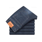 Summer Thin Men's Elastic Cotton Jeans Fashion Gray Comfortable Business Straight Casual Pants Brand Male Clothes Trousers PlatiNum