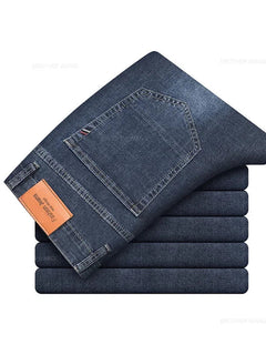 Summer Thin Men's Elastic Cotton Jeans Fashion Gray Comfortable Business Straight Casual Pants Brand Male Clothes Trousers