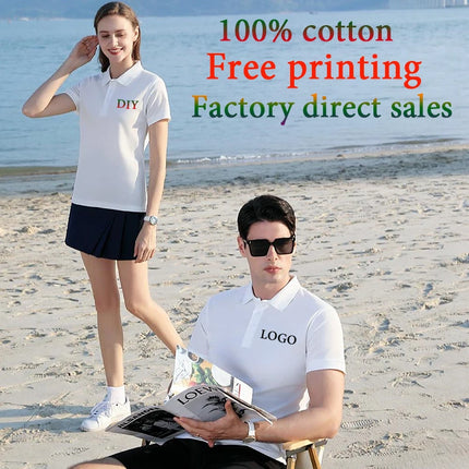 100% cotton work polo shirt, custom pure cotton polo, corporate culture short-sleeved T-shirt, embroidery, print, logo, word