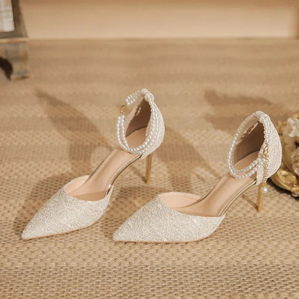 Size 31-43 Women High Heels Stiletto Heel Summer Lace Mesh Sweet Gold Silver Wedding Shoes PlatiNum