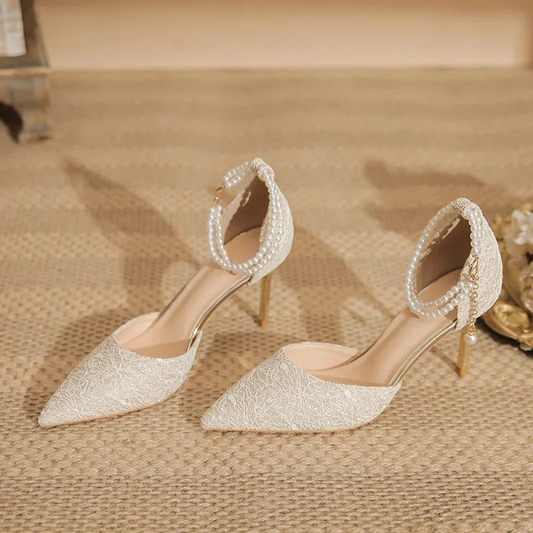 Size 31-43 Women High Heels Stiletto Heel Summer Lace Mesh Sweet Gold Silver Wedding Shoes PlatiNum