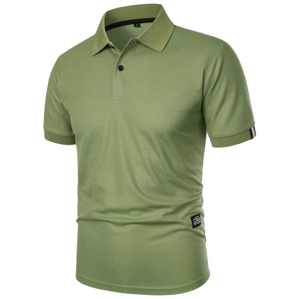 Men's Casual Short Sleeve Button-Up Lapel Solid Color T-Shirt
