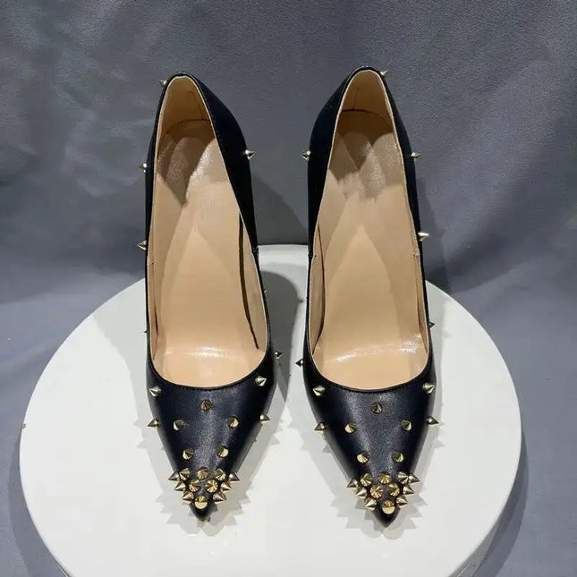 Spike rivetti scarpe da sposa per feste a punta tacchi alti 10cm Sexy bocca superficiale singole scarpe per tutte le stagioni donna taglia grande 35-45 platinumshop