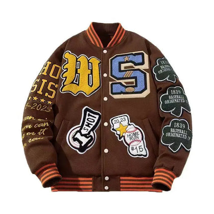 Spring Autumn Cool Stylish Men's Instagram High street Fashion Brand Embroidery Baseball Jacket Men's Women's Vintage Loose Coat