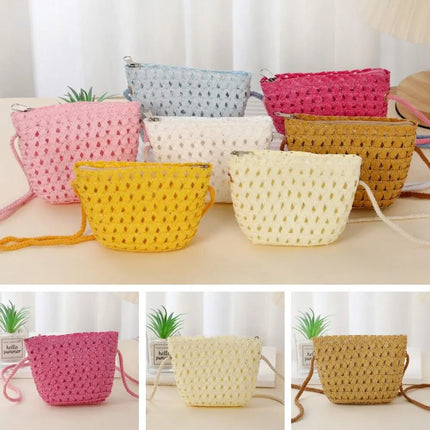 Fashionable Shell-Shaped Straw Bag, Handmade, Summer Beach Bag, Shoulder Bags for Children