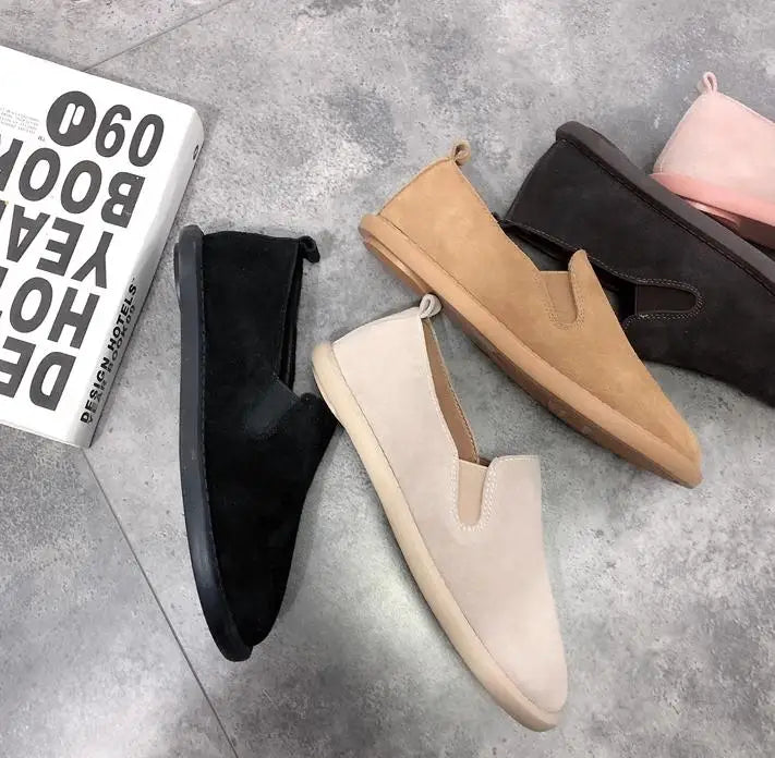 women Shoes British Luxury Designer Cow Leather Shoes Vintage Flats Breathable Autumn Loafers Suede Sneakers