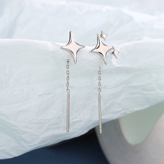 Ventfille 925 Sterling Silver Star Earring for Women Girl Simple Tassels Chain Fashion Office Jewelry Gift Dropshipping PlatiNum