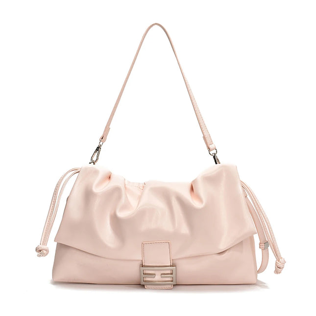 Women's Large Capacity Casual Single Shoulder Bag Soft Leather Cloud Pleated Drawstring Tote Bag Fashion Versatile Underarm Bag