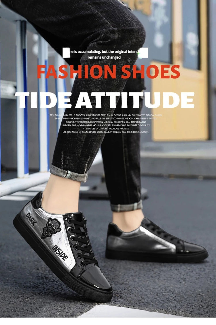 Men Casual Shoes Patent Leather Flats Skate Men Cool Driving Shoes Male Walking Shoes Sneakers Dress Trend the Latest Leisure