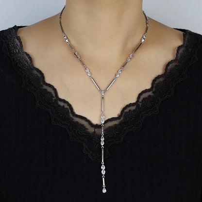 Nuovo speciale color oro Goccia d'acqua Bling Ovale CZ Collana girocollo Lariat Lunga barra a goccia a forma di Y Lunga nappa Gioielli da donna 2025