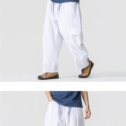 Pantaloni estivi da uomo Haori Harajuku Pantaloni a gamba larga con elastico in vita Pantaloni comodi da uomo oversize per sport all'aria aperta Pantaloni da jogging Streetwear