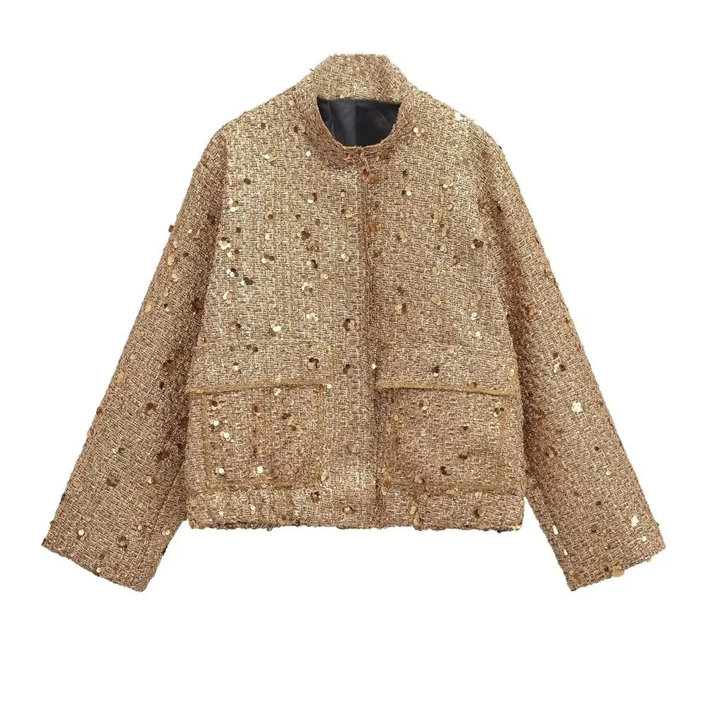 2024 women's clothing 2024 autumn and winter new casual temperament sequin small fragrant style jacket 7925/993