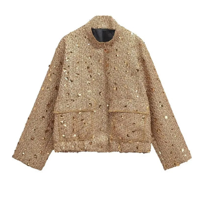 2024 women's clothing 2024 autumn and winter new casual temperament sequin small fragrant style jacket 7925/993