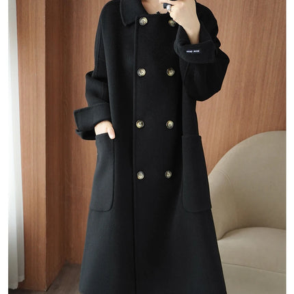 Ladies' 100% Cashmere Thick Double-Sided Extended Coat, Classic, Versatile and Fashionable for Business and Leisure