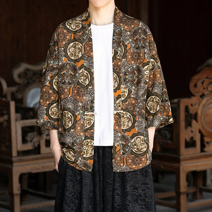 Camicie in Lino Stile Etnico con Stampa Yukata per Uomo e Donna, Abbigliamento Asiatico, Kimono Giapponese Harajuku, Camicie Retrò da Uomo