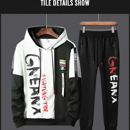 Men Tracksuit Sweat Suits Mens Patchwork 2 Piece Hoodie+Pants Set Hip Sweatpants Hop Fashion Streetwear Sports Clothing Set 4XL