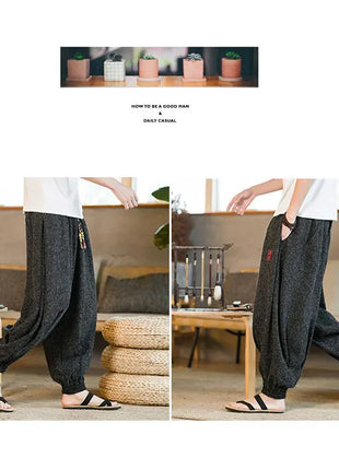 Pantaloni da jogging in seta di ghiaccio da uomo pantaloni casual stile Harajuku cinese da uomo pantaloni sportivi Harlem allentati ricamati streetwear 5XL