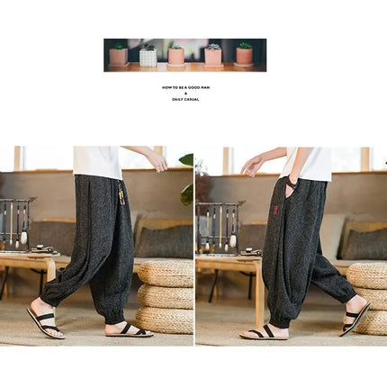 Pantaloni da jogging in seta di ghiaccio da uomo pantaloni casual stile Harajuku cinese da uomo pantaloni sportivi Harlem allentati ricamati streetwear 5XL