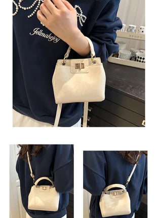 Elegante Mini Borsa a Tracolla con Manico Superiore, Chiusura Dorata, Versatile Borsa in Finta Pelle Scamosciata e Pelle per Uso Quotidiano Femminile