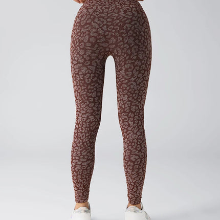Women's Seamless Leopard Print Yoga Pants with Hip Lifting and High Waist Fitness Pants with High Elasticity PlatiNum