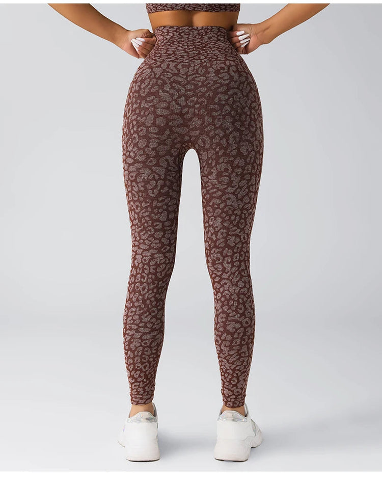 Women's Seamless Leopard Print Yoga Pants with Hip Lifting and High Waist Fitness Pants with High Elasticity PlatiNum