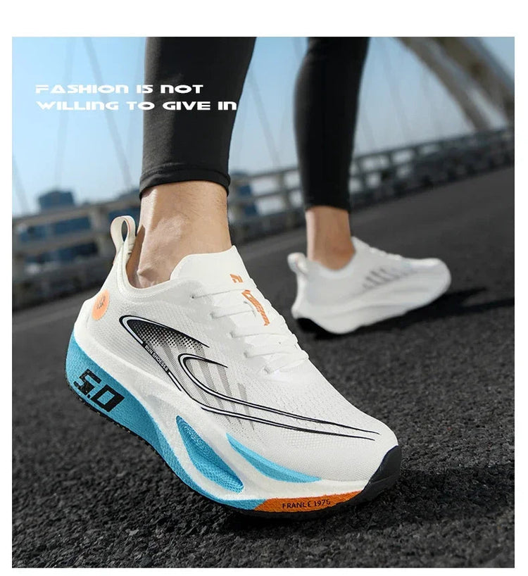 Unisex 2025 Full Carbon Plate Running Shoes Professional Marathon Racing Lightweight Bounce Cushion Breathable Sports Sneakers PlatiNum