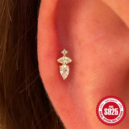 CANNER 1PC 925 Sterling Silver Crown Horse Eye Zircon Heart Flat Head Cartilage Piercing Stud Earring For Women Claasic Earring PlatiNum
