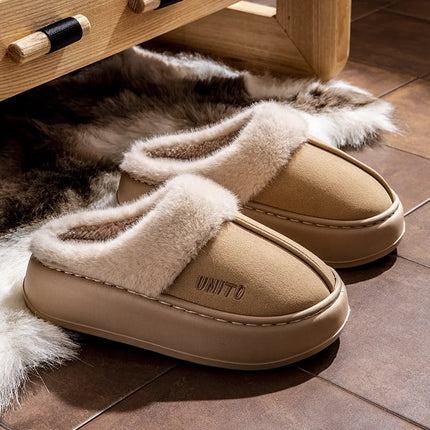 Comwarm Winter Furry Women's Slippers Anti-slip Indoor Slides Thick Sole Cotton Slides Fuzzy Cozy Warm Outdoor Women's Slippers