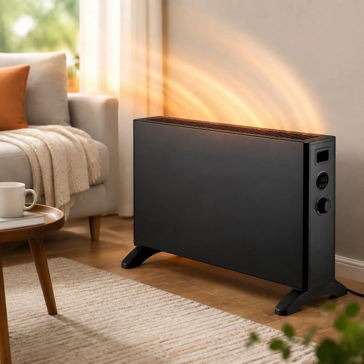 2000W Electric Convector Heater for Home, Portable Heater with Adjustable Thermostat and 2 Power Levels, Coverage of 20-32m², Durable Metal Body, White and Black