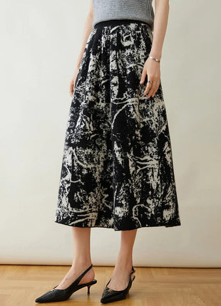 New 100% Pure Cashmere Half Skirt Women's Autumn Winter Mid-calf Knitted Full Skirt A-line High Waist Dress Retro Chinese Style PlatiNum