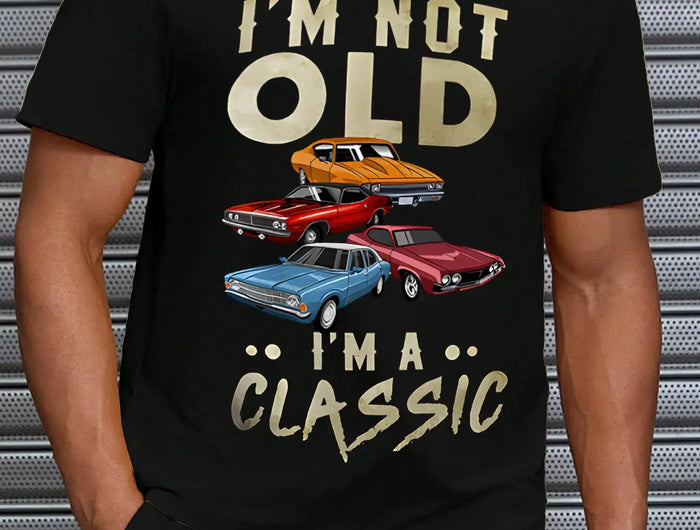 Men's Crew Neck Short Sleeve T-Shirt with Letter Graphic, Casual Style "I Am Not Old Uber), Ideal Gift