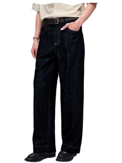Retro Men's High Waist Wide Leg Jeans Loose Fit Denim Pants Breathable Casual Stretchy Heavyweight Cotton Y2K Baggy Trousers