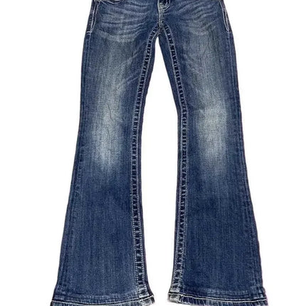 Jeans Boot Cut Retrò Miss Me da Donna, Nuovi Jeans Blu Y2K con Tasche Ricamate, Stile Hip Hop Harajuku Gotico, Pantaloni Larghi Streetwear