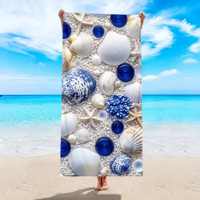 1pc Ocean Element Ultra-Fine Fiber Beach Towel, Quick Dry Absorbent Bath Towel, Swimming Sports Beach Towel