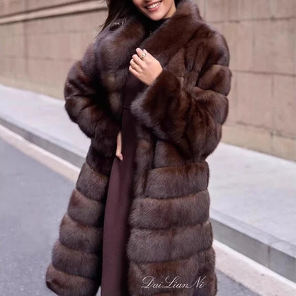 ZADORIN Luxury Winter Mink Coat Woman Stand Collar Long Brown Faux Fur Coat Woman Chic Warm Fluffy Jacket Fur Faux Coats Jackets