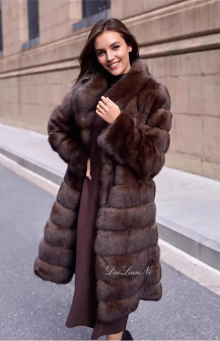 ZADORIN Luxury Winter Mink Coat Woman Stand Collar Long Brown Faux Fur Coat Woman Chic Warm Fluffy Jacket Fur Faux Coats Jackets